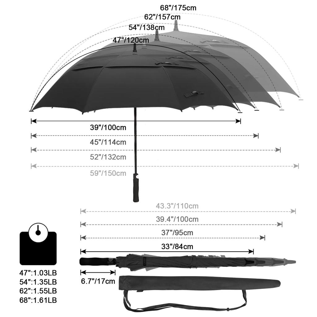 G4Free Auto Golf Large and Extra Large Double Stick Umbrella 47/54/62/68inch Open/Close Umbrella, Size, Canopy, Breathable, Windproof, Waterproof,