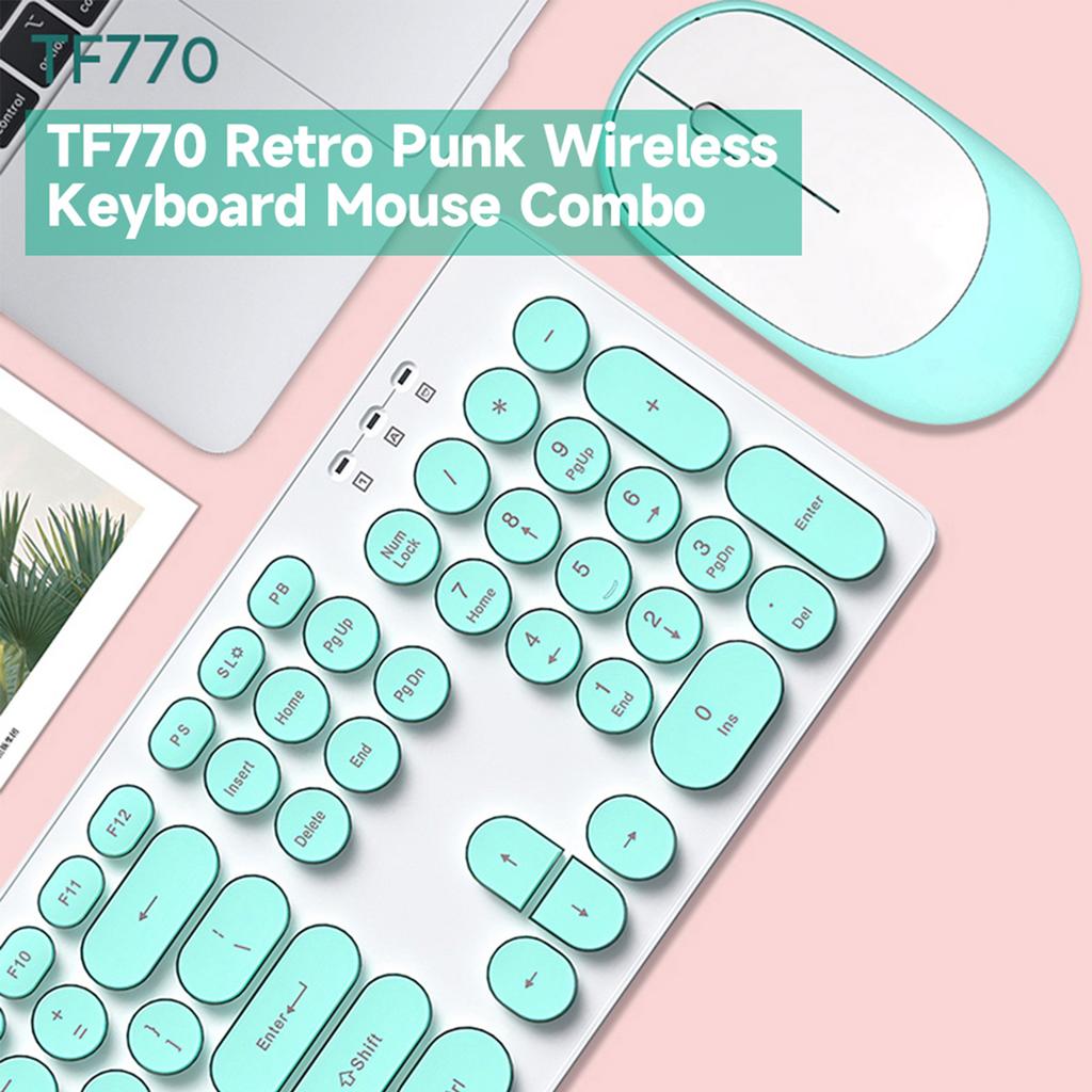 T-WOLF TF770 2.4G Wireless Keyboard Mouse Combo  Punk Round Keycap Comfortable   Typing Wide Compatibility Pink