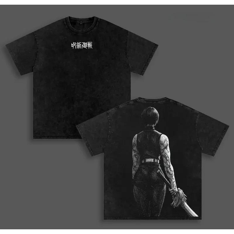 Zenin Maki Jujutsu Kaisen Anime T-shirt Y2k Manga Washed Oversized T Shirt Men Women Clothing High Quality Cotton Tees Tops