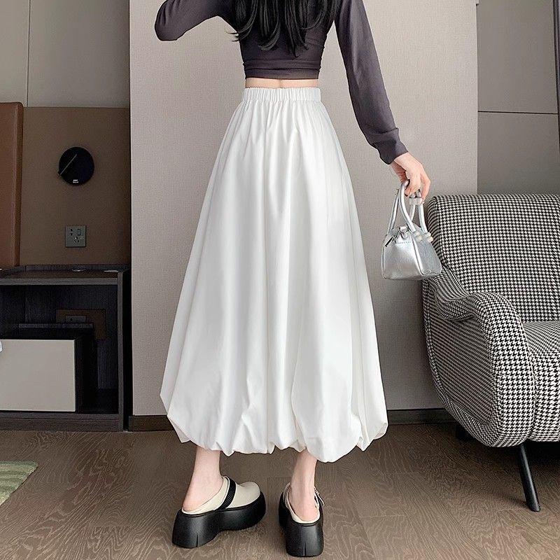 Women's High-Waist Bloom Silhouette Slim-Fit Midi/Maxi Skirt - Spring/Summer Puffy Umbrella Flowy Half Skirt