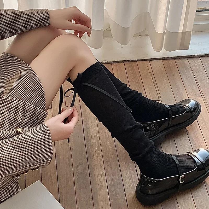 1/2/5 Pairs Lolita Long Socks Women Summer Ultra Thin Breathable Bandage Ribbon Bow Sweet Girls JK Black White Stockings