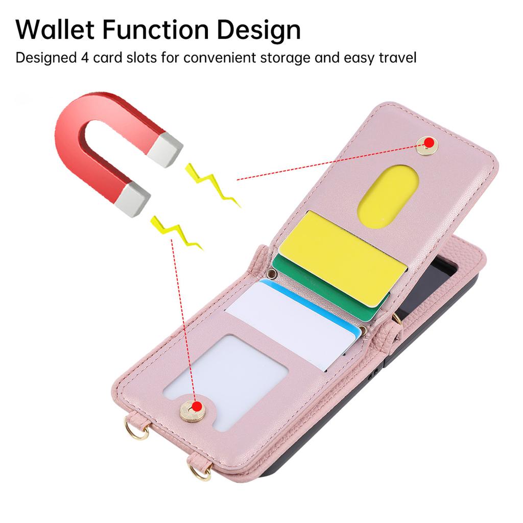 Ring Holder Crossbody Leather Wallet Card Slot Phone Case for Samsung Galaxy Z Flip 7 6 5 4 3 Flip7 FE Lanyard Protection Cover