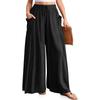 Damen Einfarbig Plissee Taille Locker Weites Bein Gerades Bein Hose