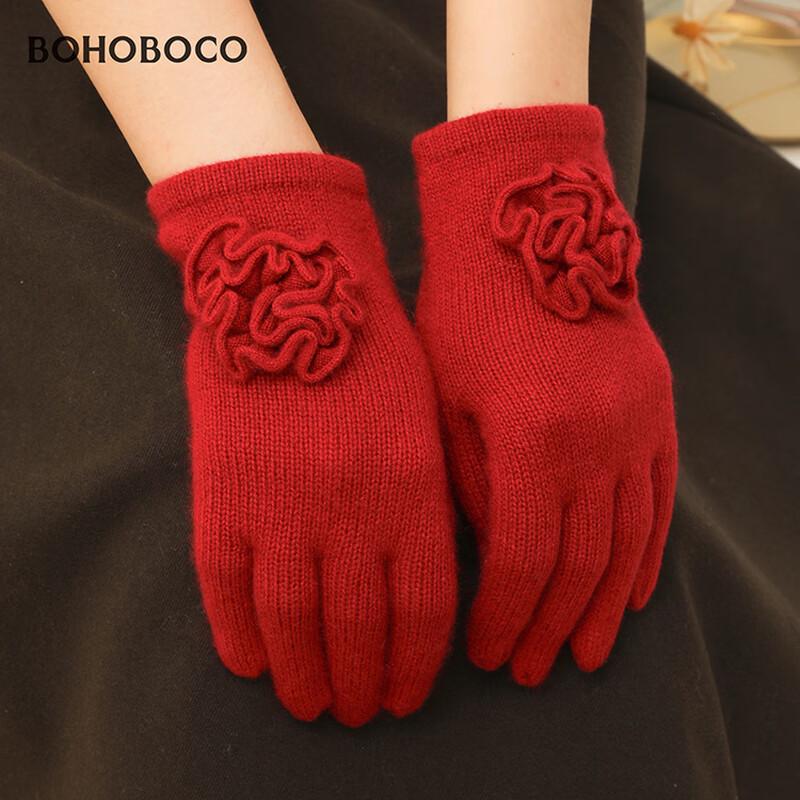 BOHOBOCO Women's 100% Cashmere Rose Gloves