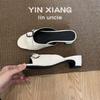 Cowhide version~ retro niche one-pedal leather half slippers women's summer outer wear holiday open-toed fish mouth cool slippers
