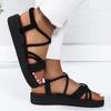 Fashion 2025 fashion Women's trend anti-slip wear comfortable matching color sole pure black shoelace flat sandals