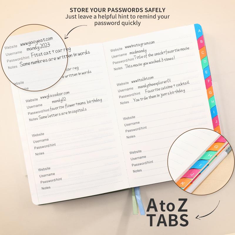 A5 Password-Protected Notebook for Website & Contact Management