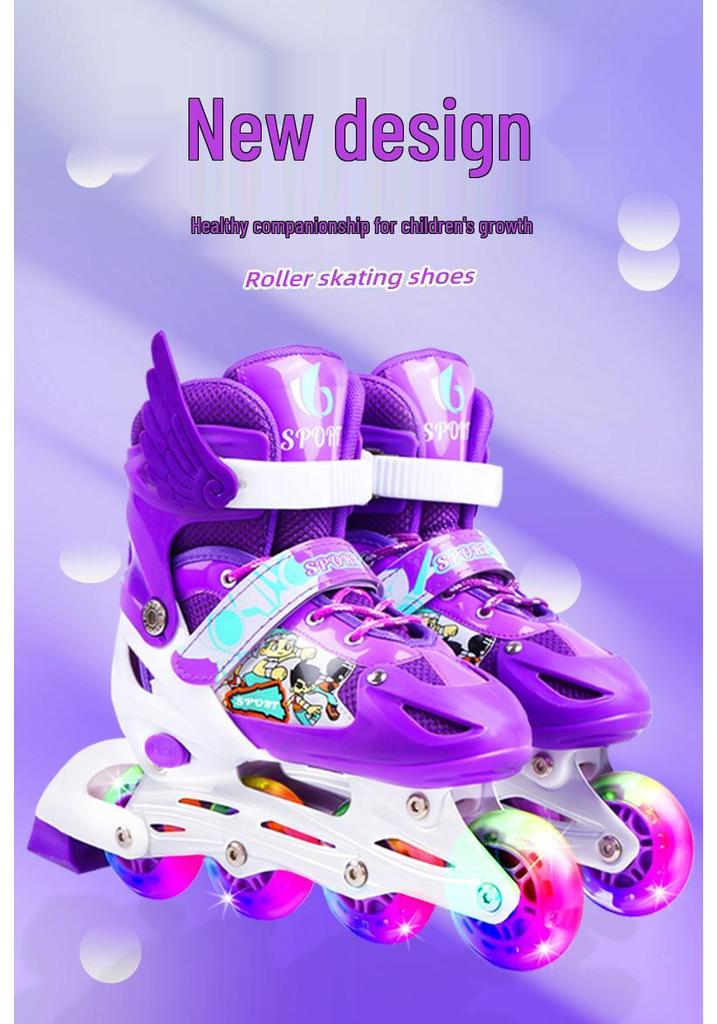 Kids' Adjustable Inline Skates with Flash Wheels - PVC Set Rollerblades