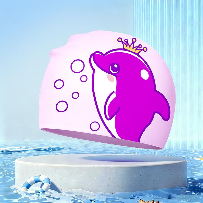 New Children's Cartoon Swimming Cap Cute Dolphin Waterproof Ear Protection Swimming Caps Kids Hot Spring Swimming Equipment
