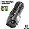 Powerful 3 Led Flashlight Mini Torch with Pocket Clip USB Rechargeable 5 Modes Flashlight Tail Magnet for Outdoor Camping Hiking