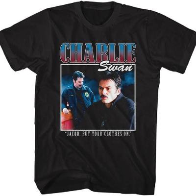 American Classics The Twilight Saga Charlie Swan Adult Black Short Sleeve T Shirt Vampire Movies Graphic Tees_1