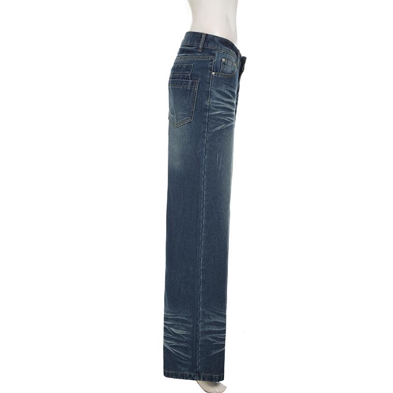 Retro Low-Waist Distressed Straight-Leg Jeans mit Katzenbart-Waschung