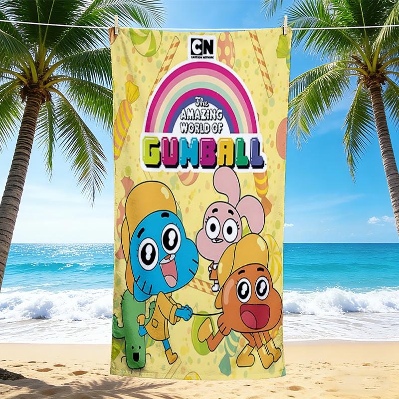 1Pc Gumball'S Colorful Friends Beach Towel, Quick Dry, Multi-Use for Beach Pool Gym Yoga Home Travel, Christmas, Halloween, Xmas Gift M929359