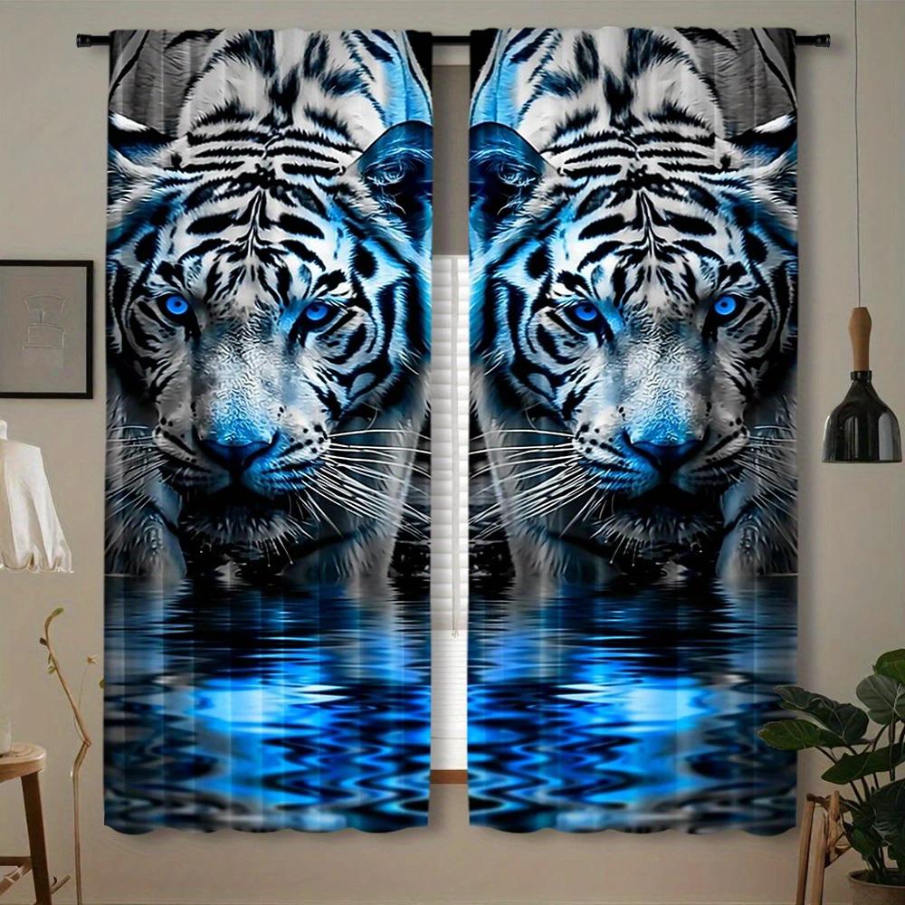 Tiger Printed Curtains Pole Opening Window Decorations Home Decoration Room Curtain Made Of Polyester
