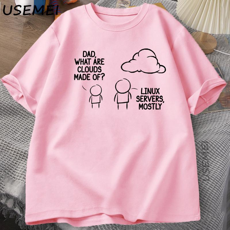 Dad What Are Clouds Made of T-Shirt Computer Geek Graphic T-Shirts Casaul Cotton Short Sleeve T-Shirt Round Neck Tees Clothes L розовый 1700₽