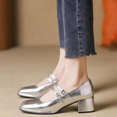 Fashion Pu High Heels Square Heel MARY JANES Square Toe Casual 2024 High Quality Ladies Shoes Buckle Strap Solid Fashion Pumps