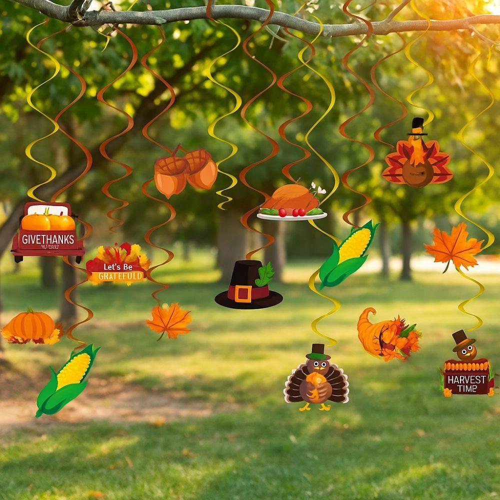 

Cartoon Thanksgiving Spirals Hanging Flag Party Decoration Supplies Indoor Outdoor Decorations 14pcs