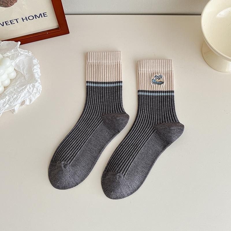 

Серовато-голубые полосатые женские носки до середины икры для осени и зимы, теплые, толстые и милые кружевные модные длинные носки до икры 1 pair