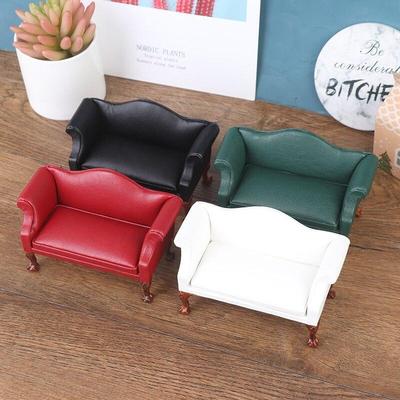 Multi Color 1:12 Dollhouse Miniature Sofa Leather Double Sofa Doll House Living Room Decor