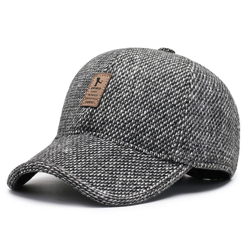Woolen Knitted Winter Ear Cover Baseball Cap Men Thicken Warm Hats with Earflaps Sport Golf Hats Snapback