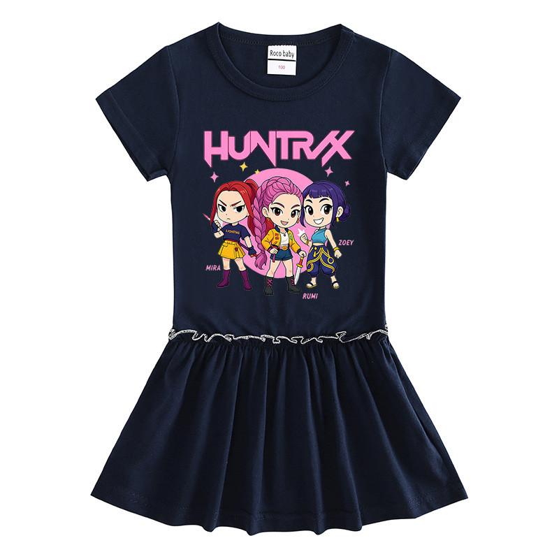 Girls Kpop Rumi Mira Zoey Hunters Print Raglan Sleeves Pleat Dress