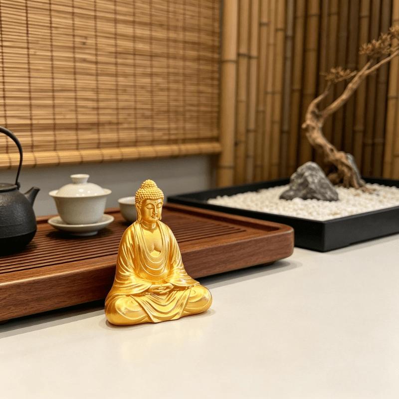 Meditierende Buddha-Skulptur 3D-gedruckt Gold-Finish Feng Shui Shakyamuni Statuen Altar Zen Dekor Ruhige Meditierende Hausornamente