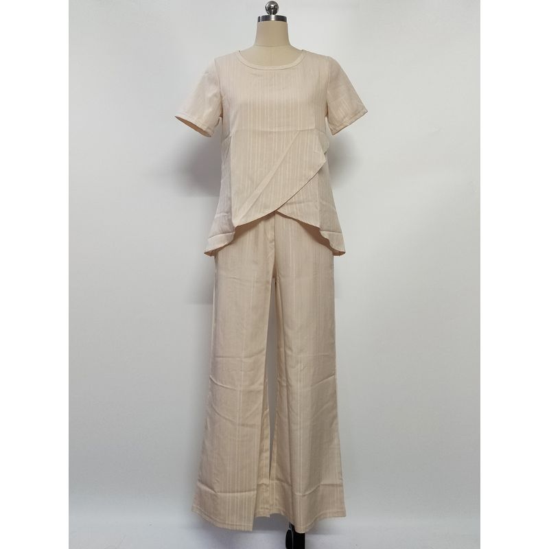 Western Style New Casual Loose Short sleeve Top Wide Leg Pants Set Loose Top and Pants Set