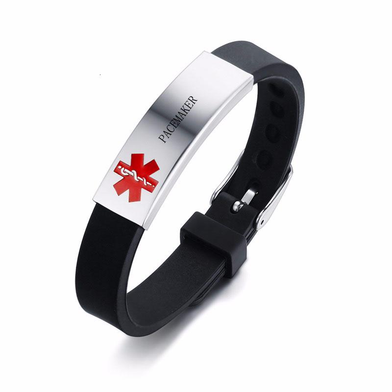 DIABETES EPILEPSY ALLERGY COPD ALLERGY WARFARIN  ASTHMA PACEMAKER Men's Black Silicone Adjustable Medical Alert ID Bracelet