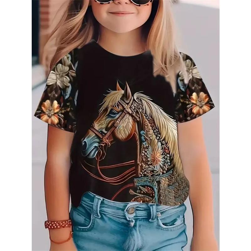 Summer Children's 3D Printed Crew Neck T-shirt Is Fashionable, Versatile, Trendy, Breathable, and Casual