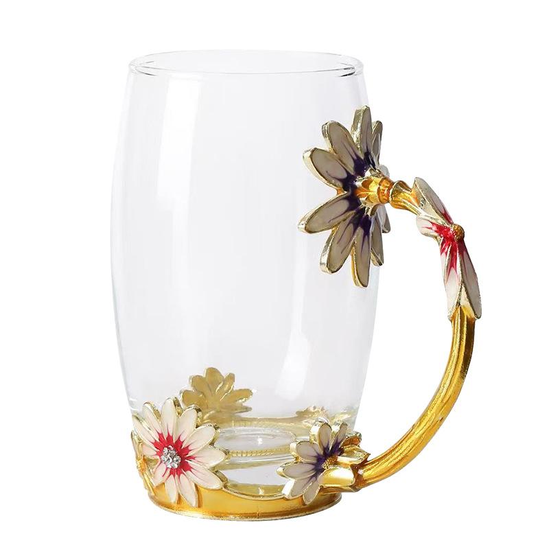 Creative Enamel Color Daisy Glass High Temperature Resistant Large Capacity Water Cup High Value Drinking Cup Cold Water Duck Bill Pot