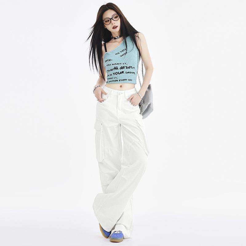 Four Season Wearable Retro Design Maillard Workwear Pants Trendy Brand Loose American Straight Leg Wide Leg Jeans For Women