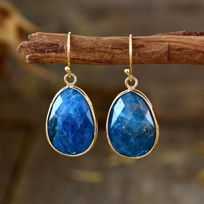 BLINGBAY Brincos com Pingente Feminino Novos Brincos Simples com Pingente de Pedra Natural Estilo Étnico Retro Acessórios Elegantes Joias Modernas Presentes Azul