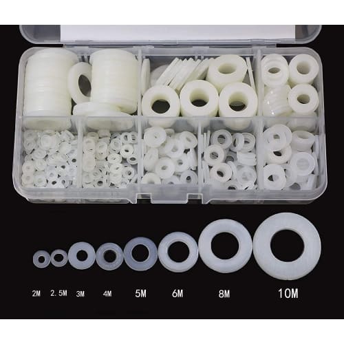 Wolfride 520-Piece Nylon Washers, Flat Washers, Sealing Washers, M2, M2.5, M3, M4, M5, M6, M8, M10, Insulating Nylon Insulating Flat Washers with Stor