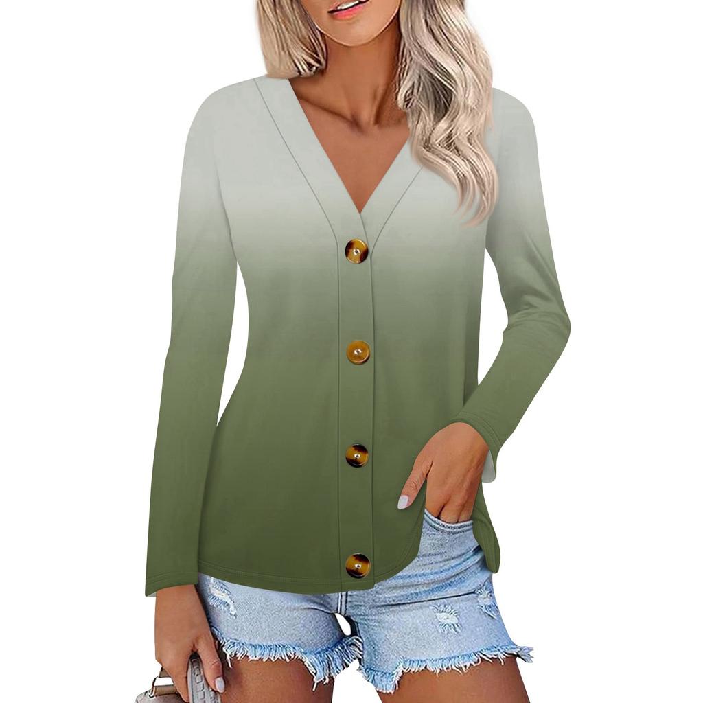 Women's Fashion Casual Print Button-down Shirt Long Sleeve Tops