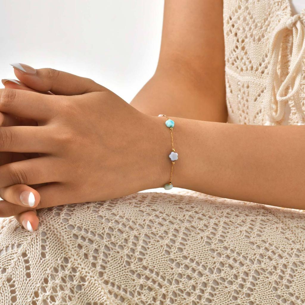 Vnox Luxury Stainless Steel Bracelets For Women, Stainless Steel Chain Natural Shell Flower Necklace, Charm Jewelry Wholesale