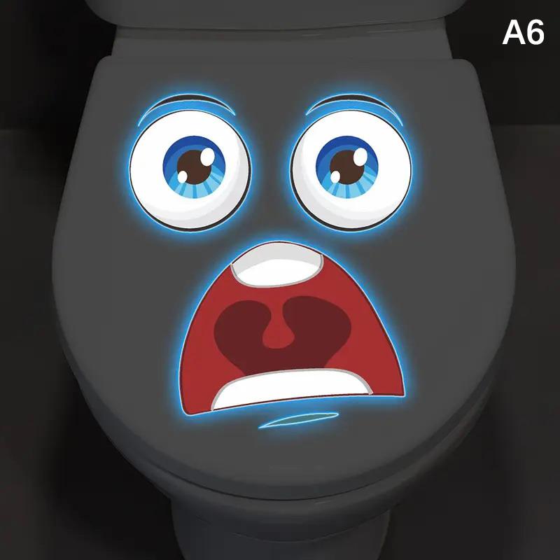 1 Pc Glow-in-the-Dark Funny Face Toilet Stickers Waterproof Removable Self-Adhesive PVC Decals Bathroom Decor Wall Stickers