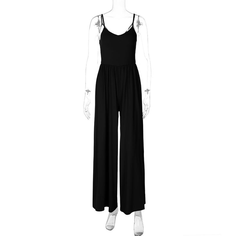

Western Style Women clothes Fashion Sexy Backless Sling Loose Jumpsuit Trousers Sexy Loose Jumpsuit Black S