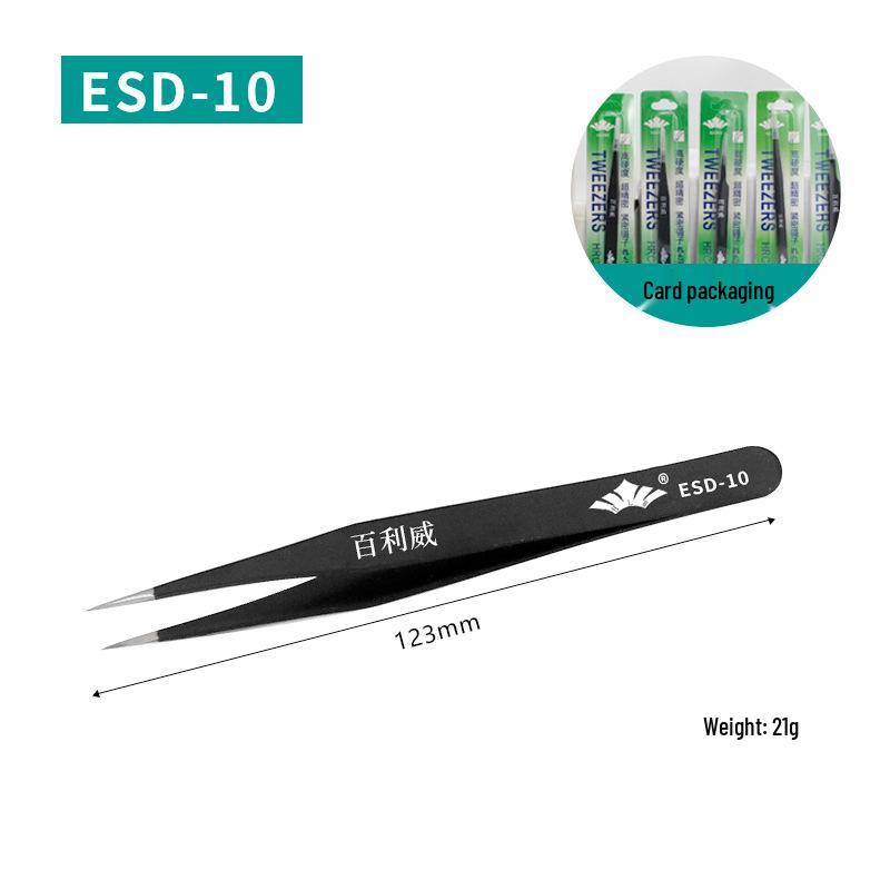 Bailiwei Stainless Steel Antistatic Tweezers Set for Nail Art, Eyelash, and Hair Removal - Includes Curved and Round Tips