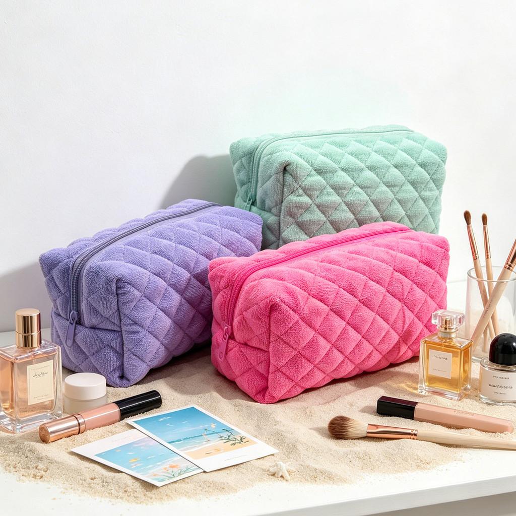 Plush Travel Toiletry Bag With Zipper For Women Storage Organizer
