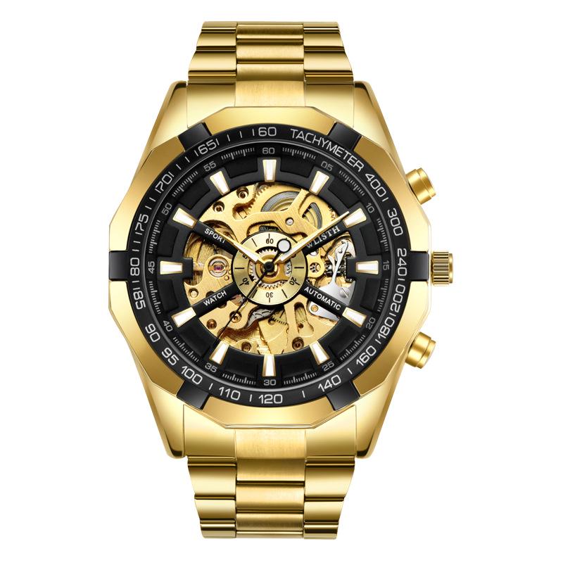 Wolis Men's Gold Waterproof Mechanical Watch - Creative Hollow Design