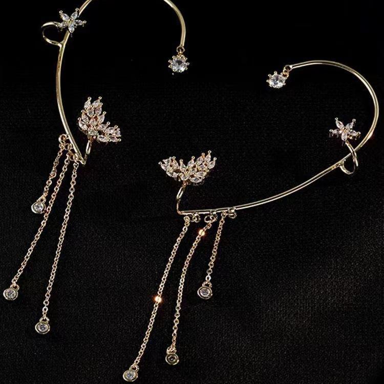 Strass-Blumen-Quasten-Ohr-Manschette – Ohne Ohrloch, Elegante High-End-Ohrringe