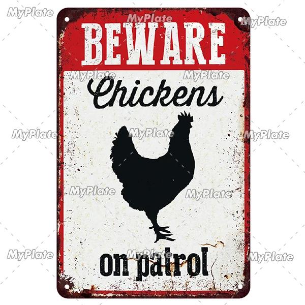 [MyPlate] Vintage Farm Chickens Retro Poster  Metal Sign Plate Tin Sign Wall Crafts Decor For Home Room Plaque Decoration Gift