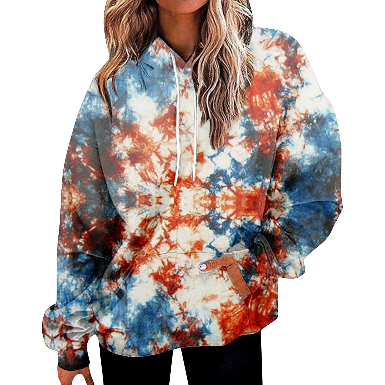 

Женский повседневный модный пуловер с капюшоном и длинными рукавами с принтом тай-дай XL