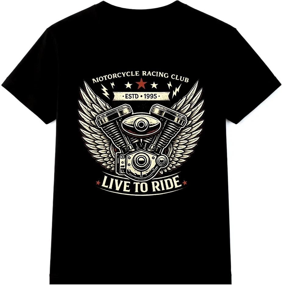 Motorcycle T Shirt Live To Ride Biker Engine Vintage Motorbike Graphic Tee L