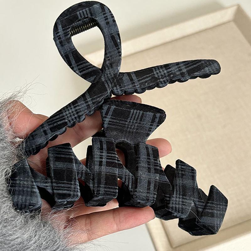 Korean Large Hair Clip For Women Acrylic Grab Plaid Plush Hair Claw Irregular Shark Clips Daily Trendy Hair Accessories