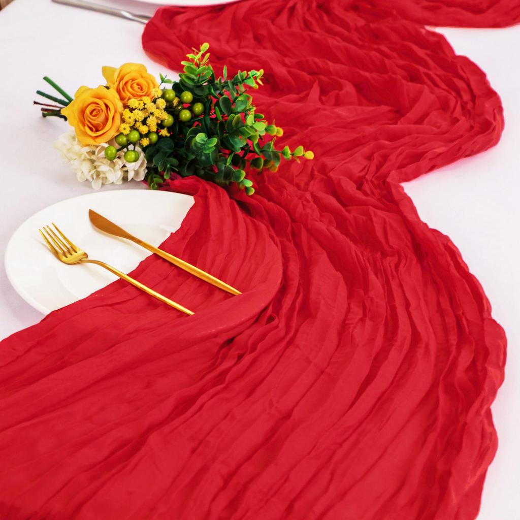 Bohemian Crinkled Cheesecloth Table Runner - Bali Yarn Style for Weddings and Parties