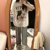 American Retro Cute Cat Gray Round Neck Cotton Short-sleeved T-shirt Women's Sweet Cool Versatile Loose Top Ins Summer