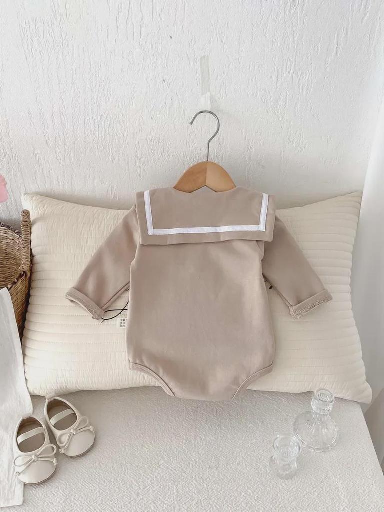Unisex Baby Autumn Bodysuit with Doll Collar – Long-Sleeved, Fleece Jumpsuit for Warmth
