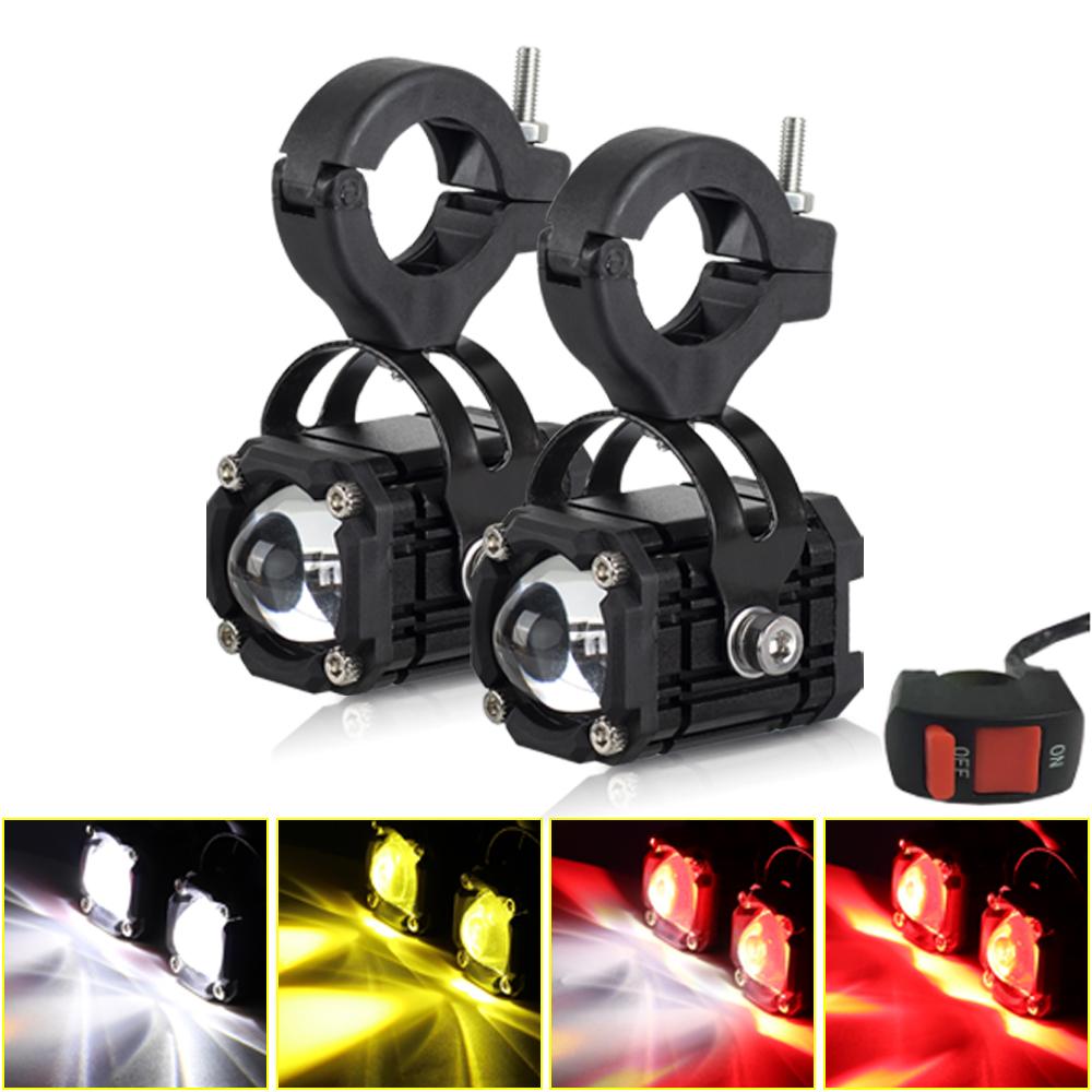 Motorcycle LED Auxiliary Spotlight Fog Lights Switch ATV Driving Foglight Projector Lens Super Bright four-model w/ Mini FogLamp