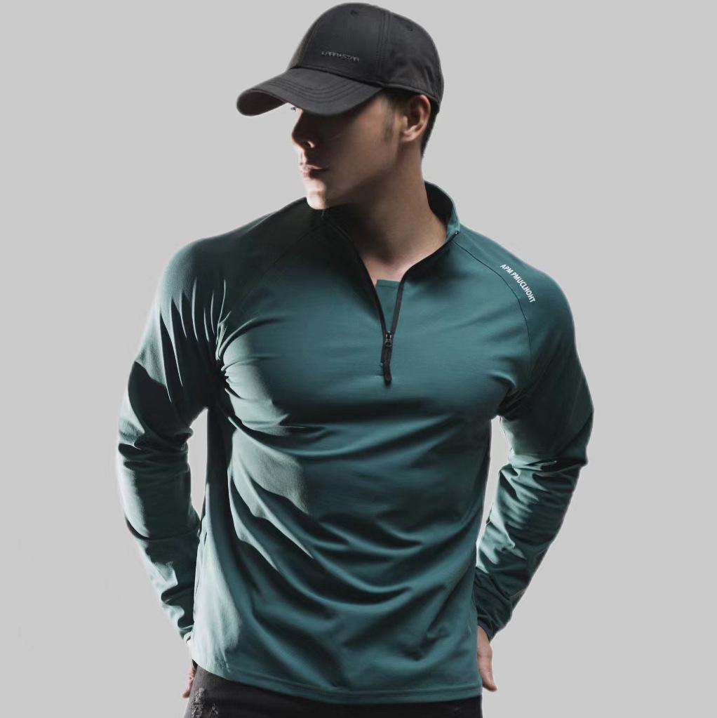 

Men s Long Sleeve Quick-Dry Half-Zip T-Shirt for Running and Fitness L зелёный